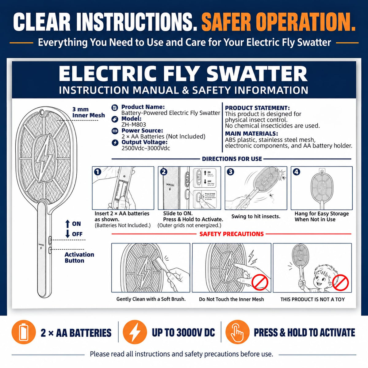 Explore the exclusive Electric Fly Swatter 2-Pack with detailed instructions. Specially curated by Curat Cart for effective pest control.