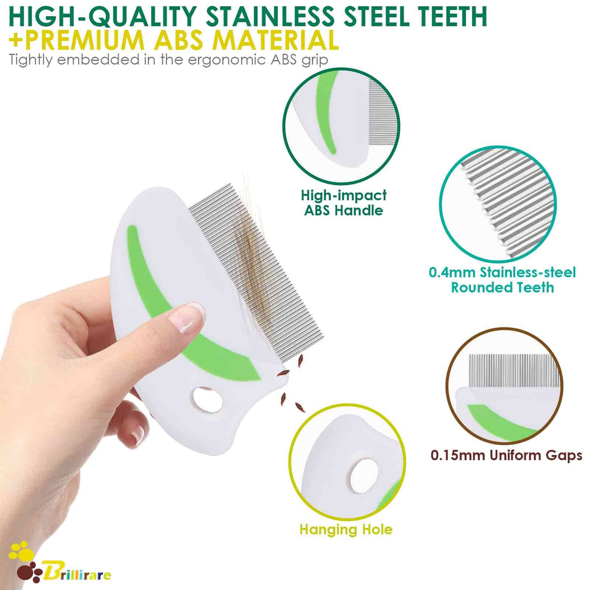 Premium ABS Flea Lice Comb with high-quality stainless steel teeth, ergonomically designed for effective grooming. Available at Curat Cart.