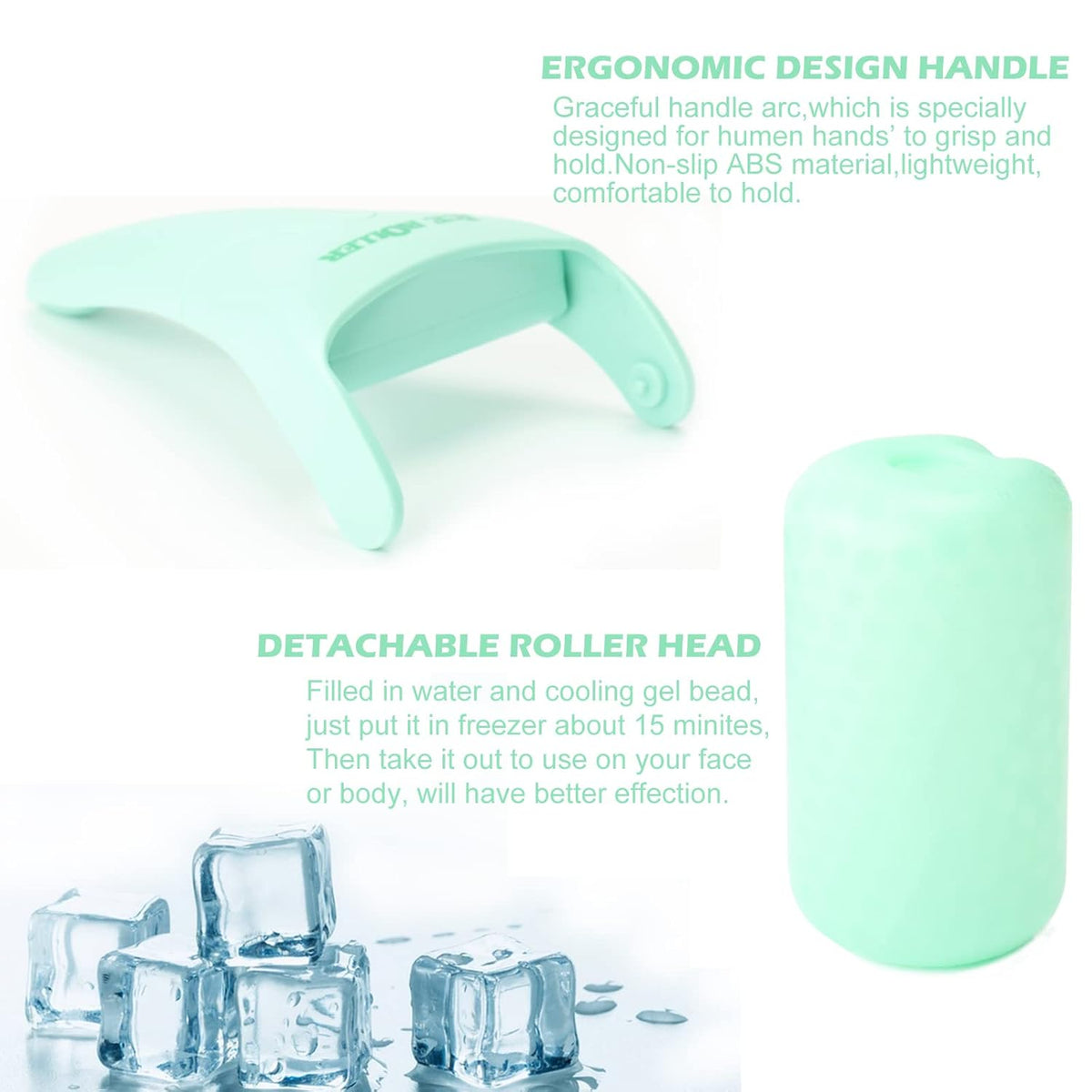 Premium imported ice roller with a detachable head, featuring a cooling gel for effective face and body treatment.