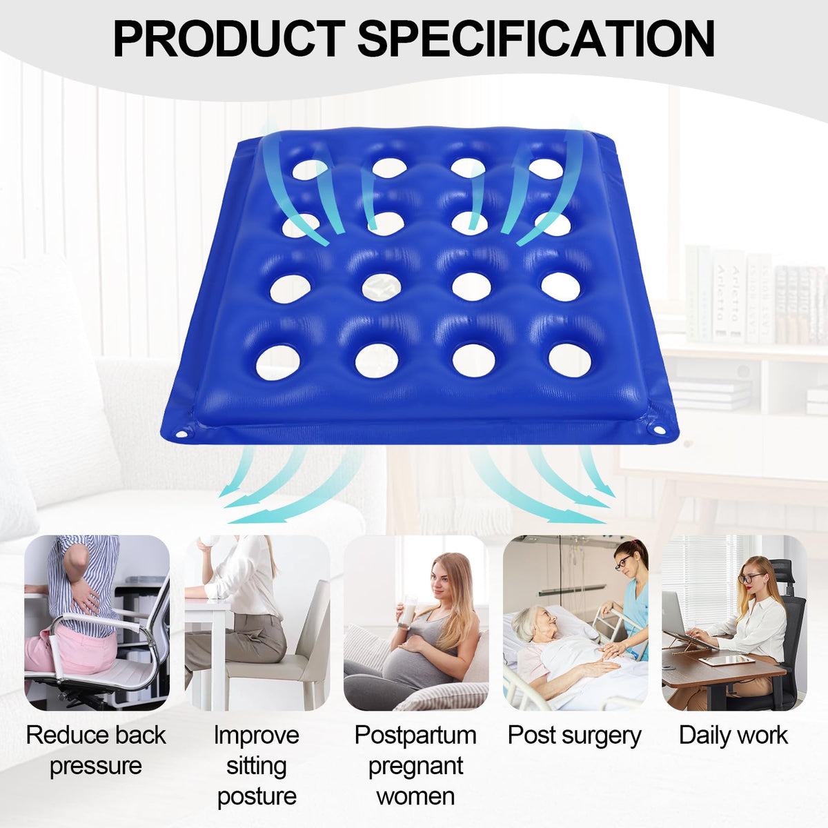 High-quality inflatable seat cushion designed for pressure relief, ideal for daily work and postpartum recovery. Available at Curat Cart.