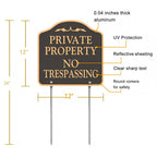 Durable 'No Trespassing' signs for private property, featuring UV protection and reflective sheeting. Available at Curat Cart in India.