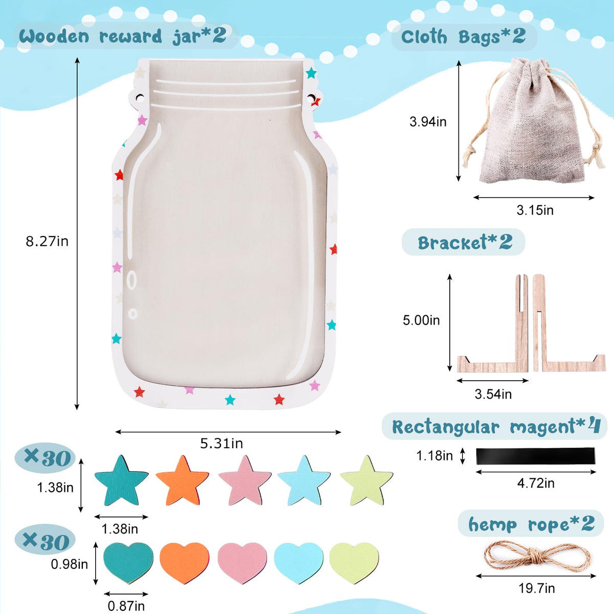 Magnetic Reward Jar for Kids with colorful stars, wooden jar, and accessories. Available in India at Curat Cart, 100% Authentic.