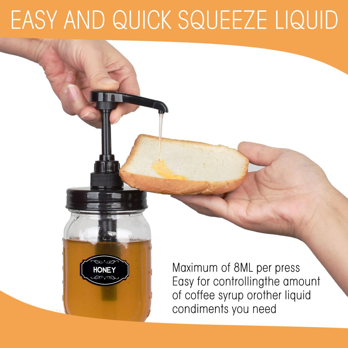 Discover the Mason Jar Syrup Dispenser Pump, specially curated by Curat Cart for easy, precise pouring of liquid condiments.