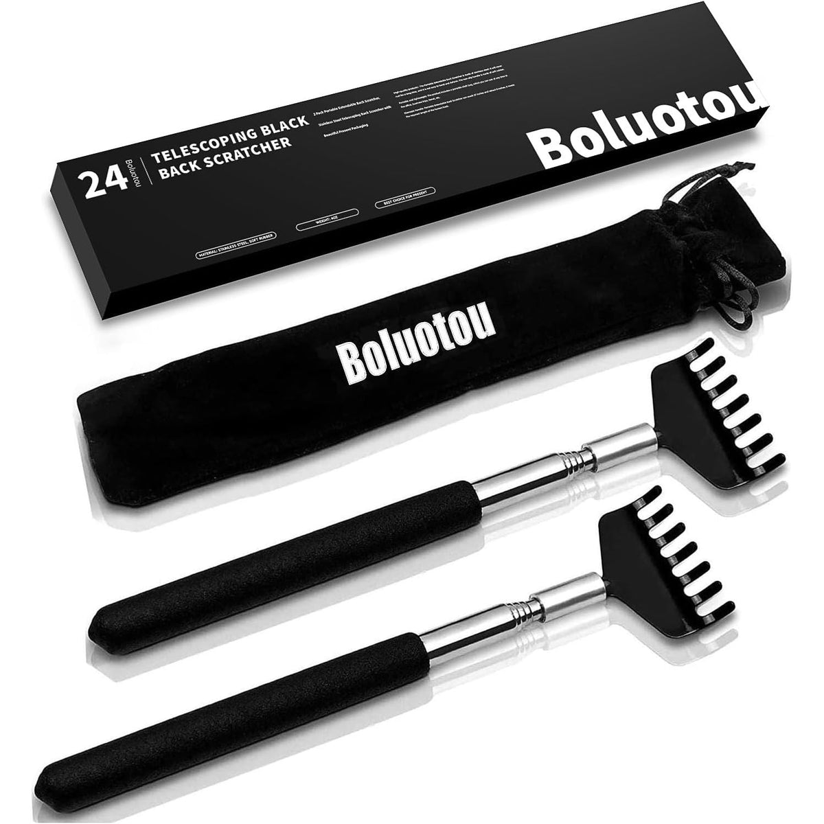 Discover the 100% genuine Portable Extendable Back Scratcher, featuring a sleek design and convenient storage pouch.