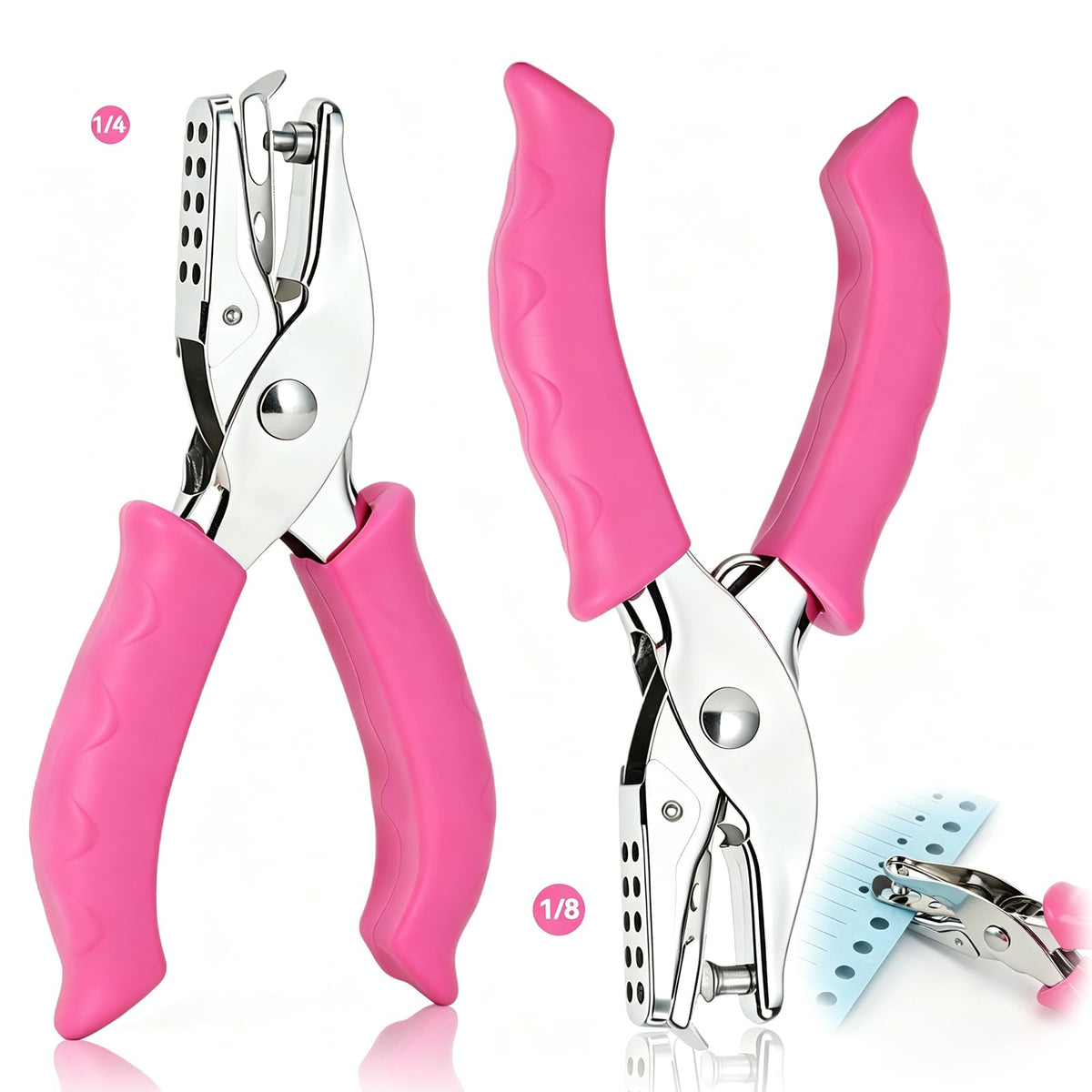 Premium imported single hole punch for crafts, featuring ergonomic pink handles, available at Curat Cart for effortless crafting.