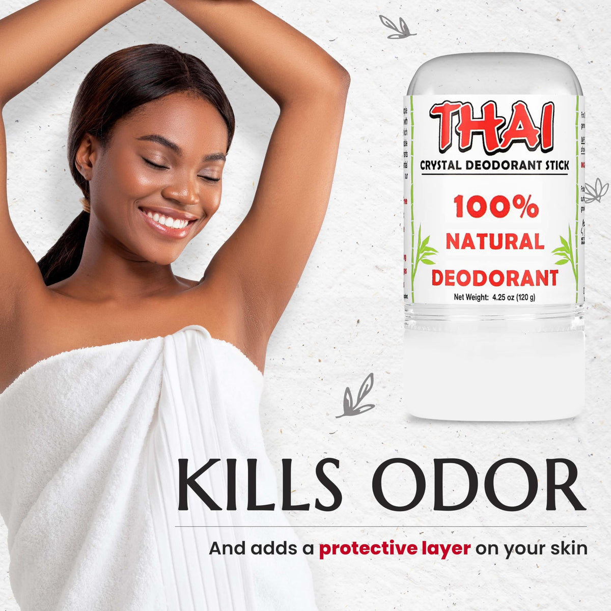 Experience the exclusive Thai Crystal Natural Deodorant Stick, specially curated by Curat Cart, designed to kill odor and protect your skin.