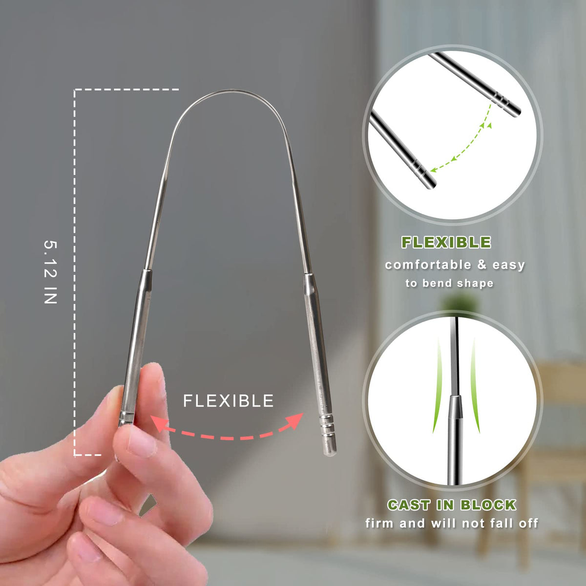 Elevate your oral hygiene routine with this stainless steel tongue scraper, designed for comfortable use. Perfect for daily use, available at Curat Cart.