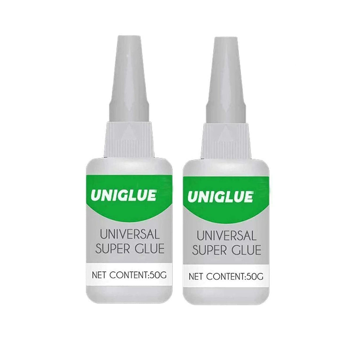 Uniglue High-Strength Oily Glue in original packaging, featuring two 50g bottles for versatile bonding needs.