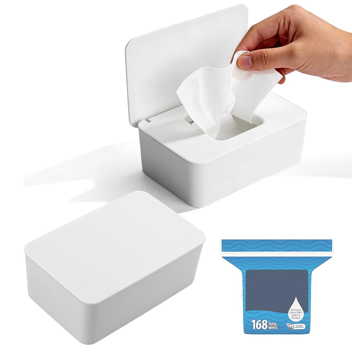 Premium imported wipes dispenser compatible with Cottonelle, featuring a modern design. Available at Curat Cart.