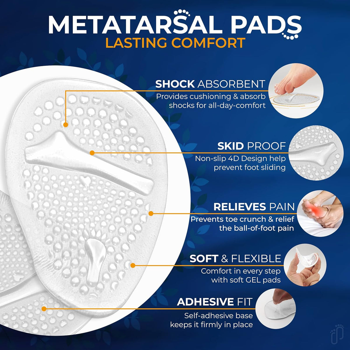 Metatarsal pads offering shock absorption and pain relief. Verified by CuratCart for ultimate foot comfort.