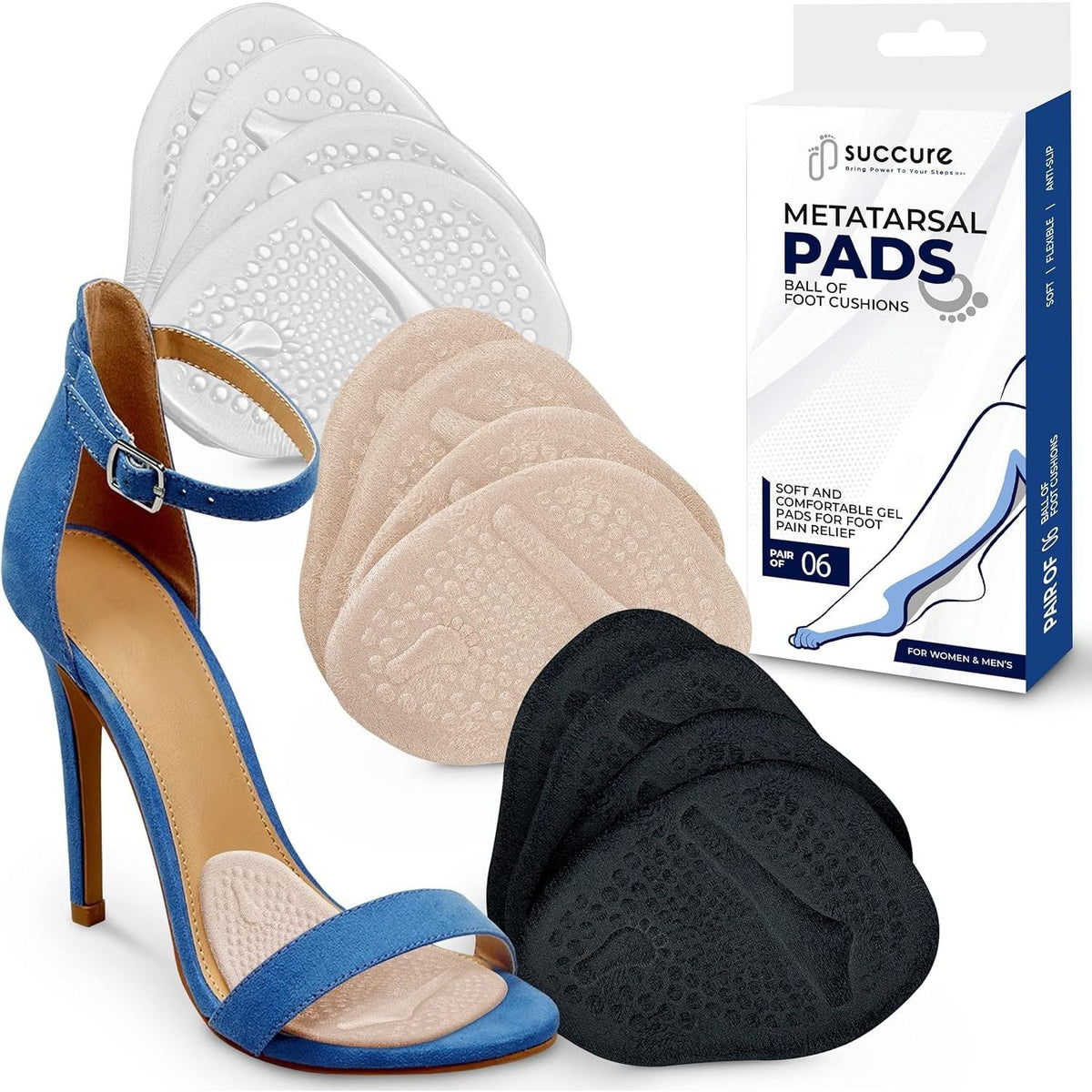 Discover CuratCart's metatarsal pads for ultimate foot comfort. Soft gel cushions in three colors ensure pain relief.