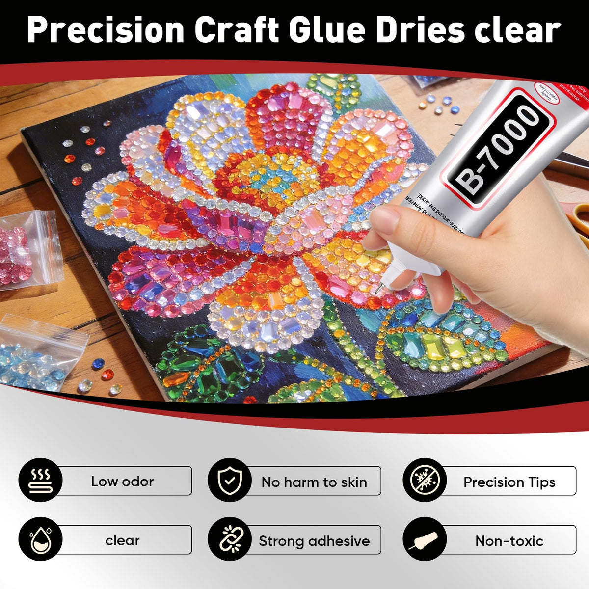 B7000 Rhinestone Glue in high-quality packaging, ideal for precision crafting. Available at Curat Cart for your creative projects.