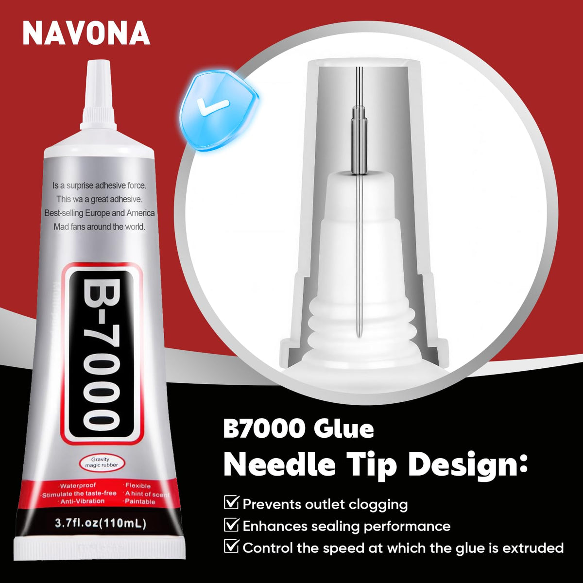 B7000 Rhinestone Glue, specially curated by Curat Cart, features a needle tip design for precise application and enhanced sealing performance.