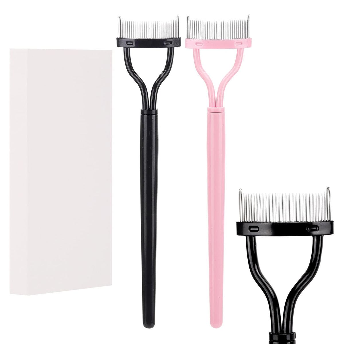 Premium imported eyelash separator tool brushes in black and pink, perfect for achieving flawless lashes. Available at Curat Cart.