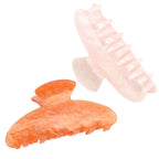 Set of 2 non-slip hair claw clips for women, featuring a clear and an orange hue. Verified by CuratCart for quality.