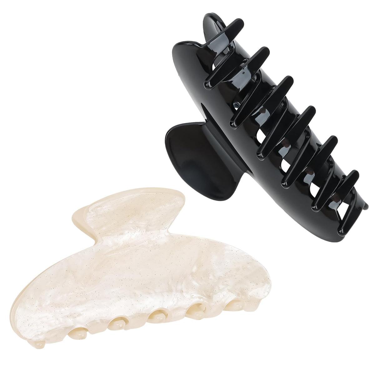 Premium imported hair claw clips for women, featuring a sleek black and elegant translucent design. Available at Curat Cart.