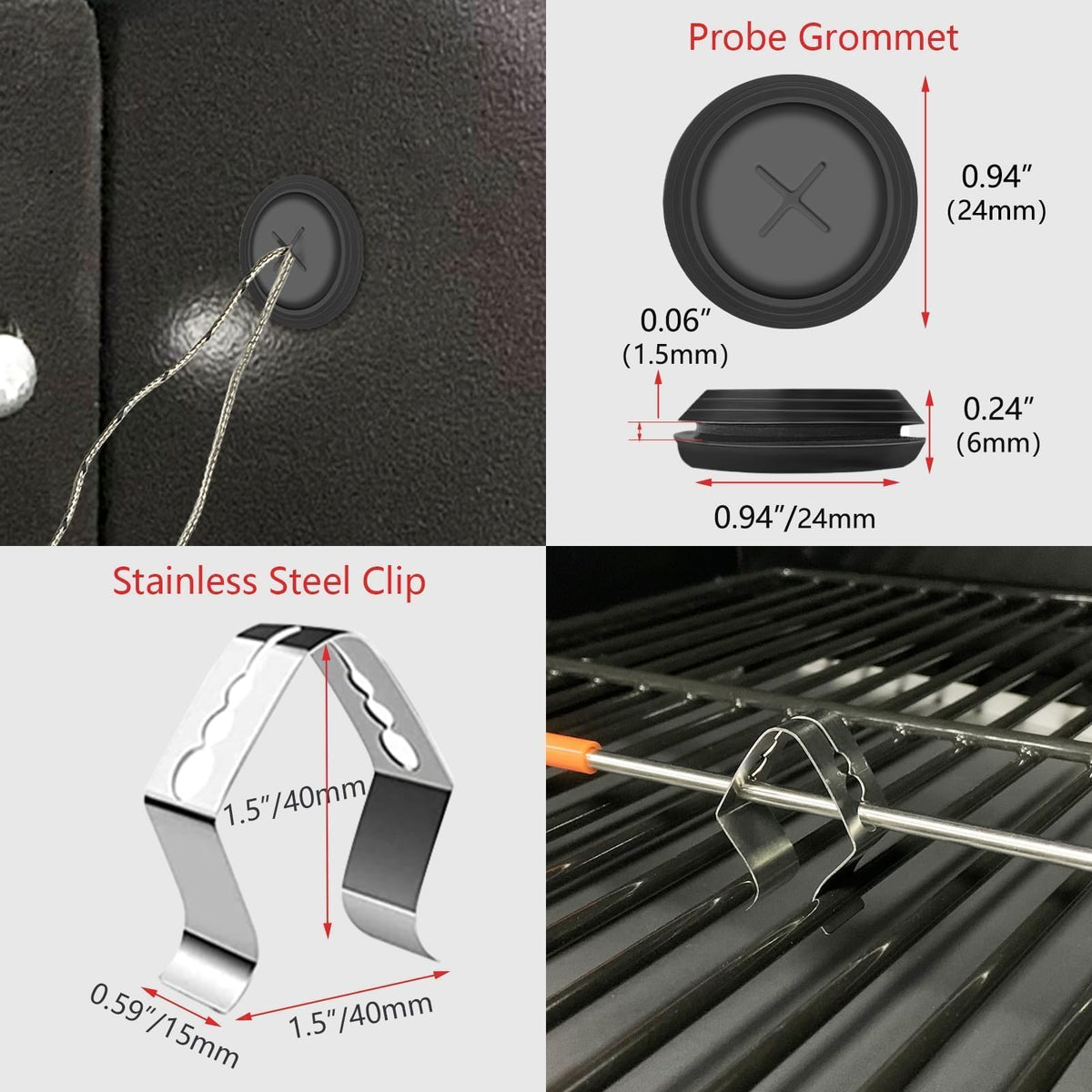 High-quality stainless steel clip and probe grommet for Traeger Grill, ensuring precision cooking. Available at Curat Cart.