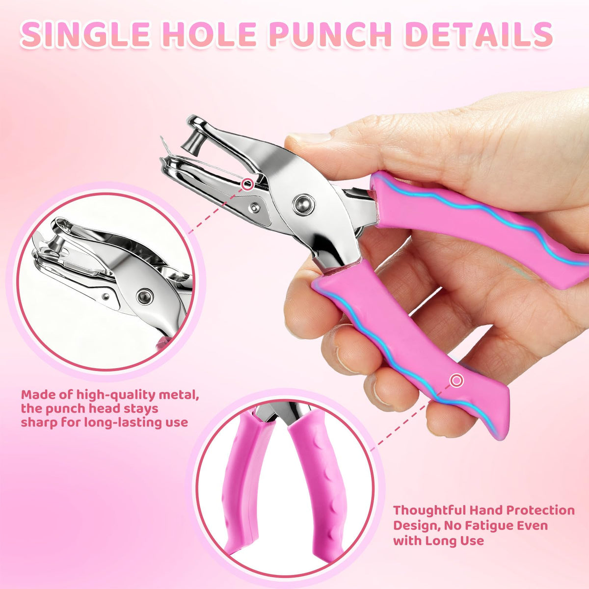 Single Hole Punch with Soft Grip features high-quality metal construction and ergonomic design for comfortable, fatigue-free use. Available at Curat Cart.