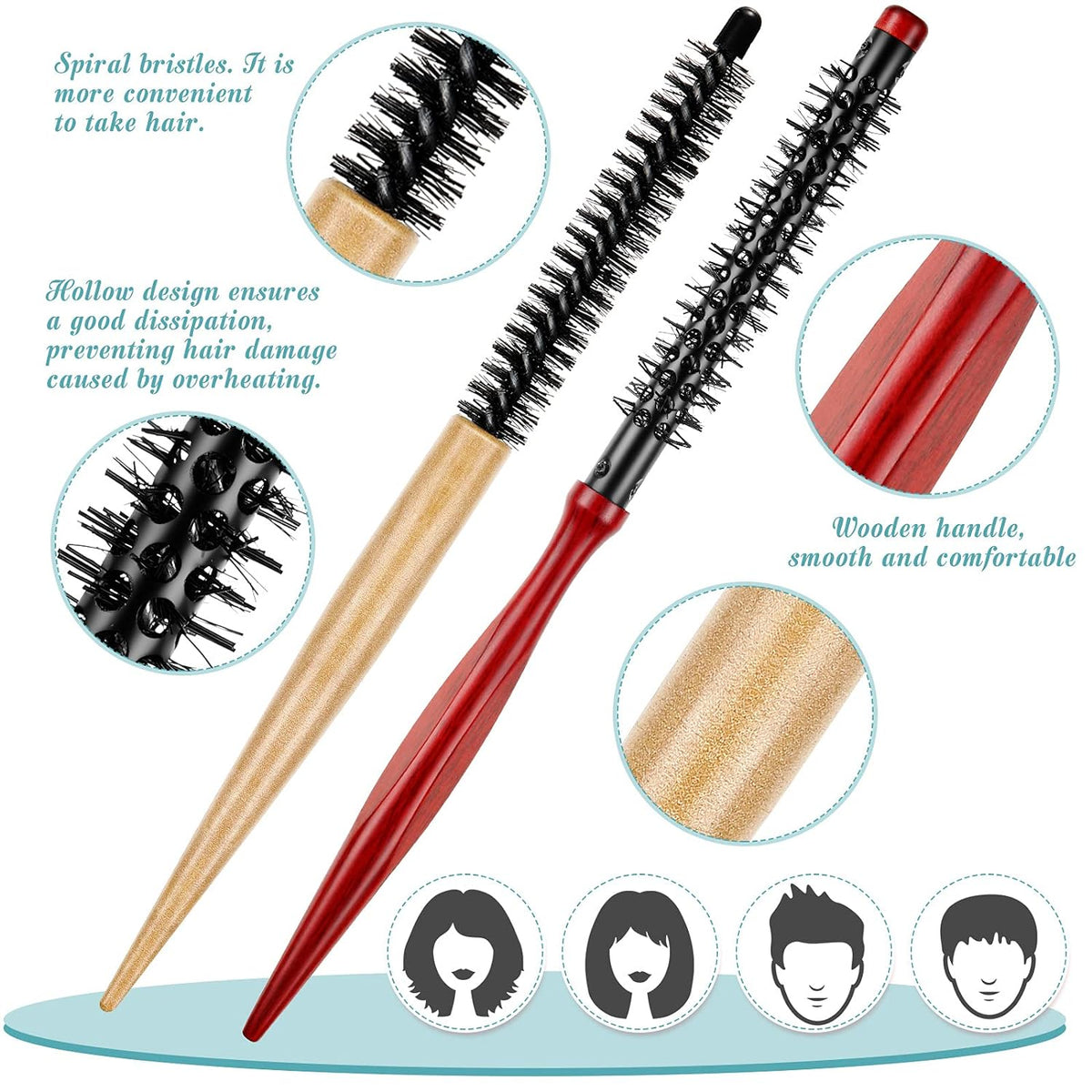 Premium imported small round hair brush with a wooden handle, designed for optimal styling and heat protection.