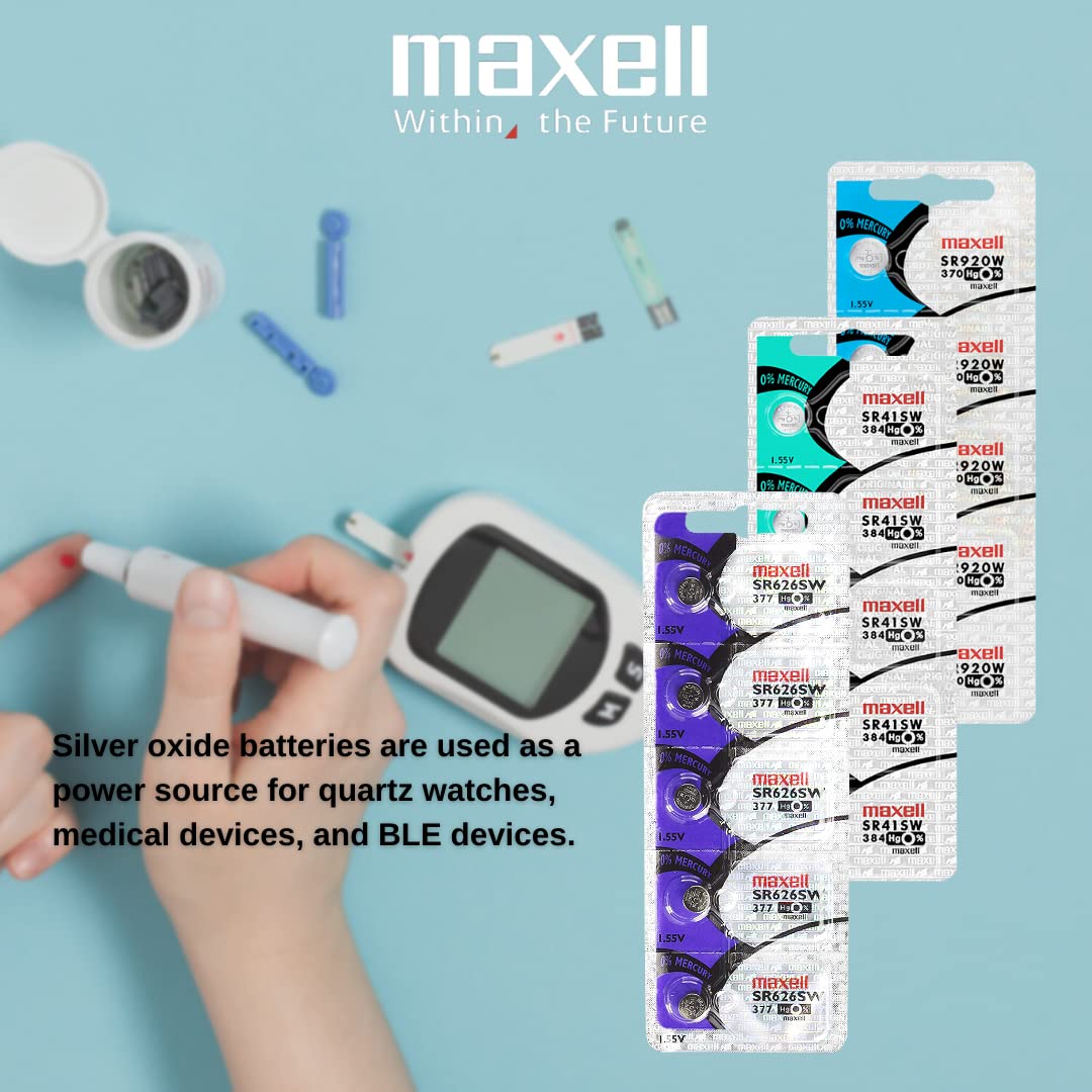 Maxell Silver Oxide Button Cell Battery in official packaging, ideal for watches and medical devices. Available at Curat Cart.