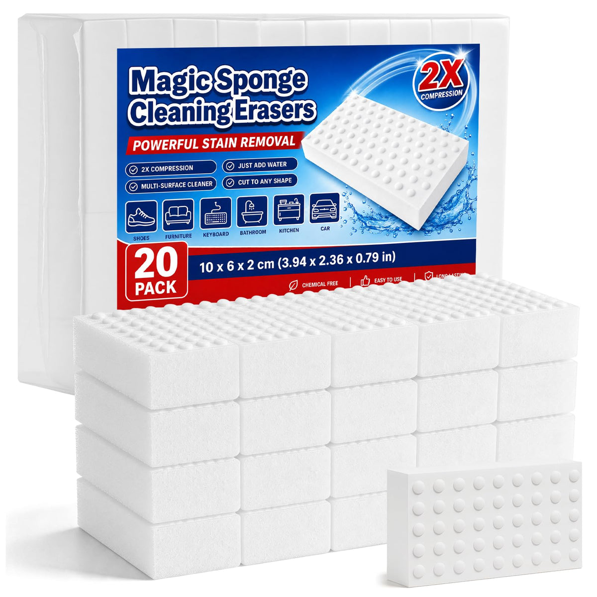 Discover the premium imported Compressed Magic Eraser Sponge, perfect for powerful stain removal. Available at Curat Cart.