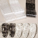 Set of 20 lace nail foils in black and white, ideal for intricate nail art designs. Verified by CuratCart for quality.
