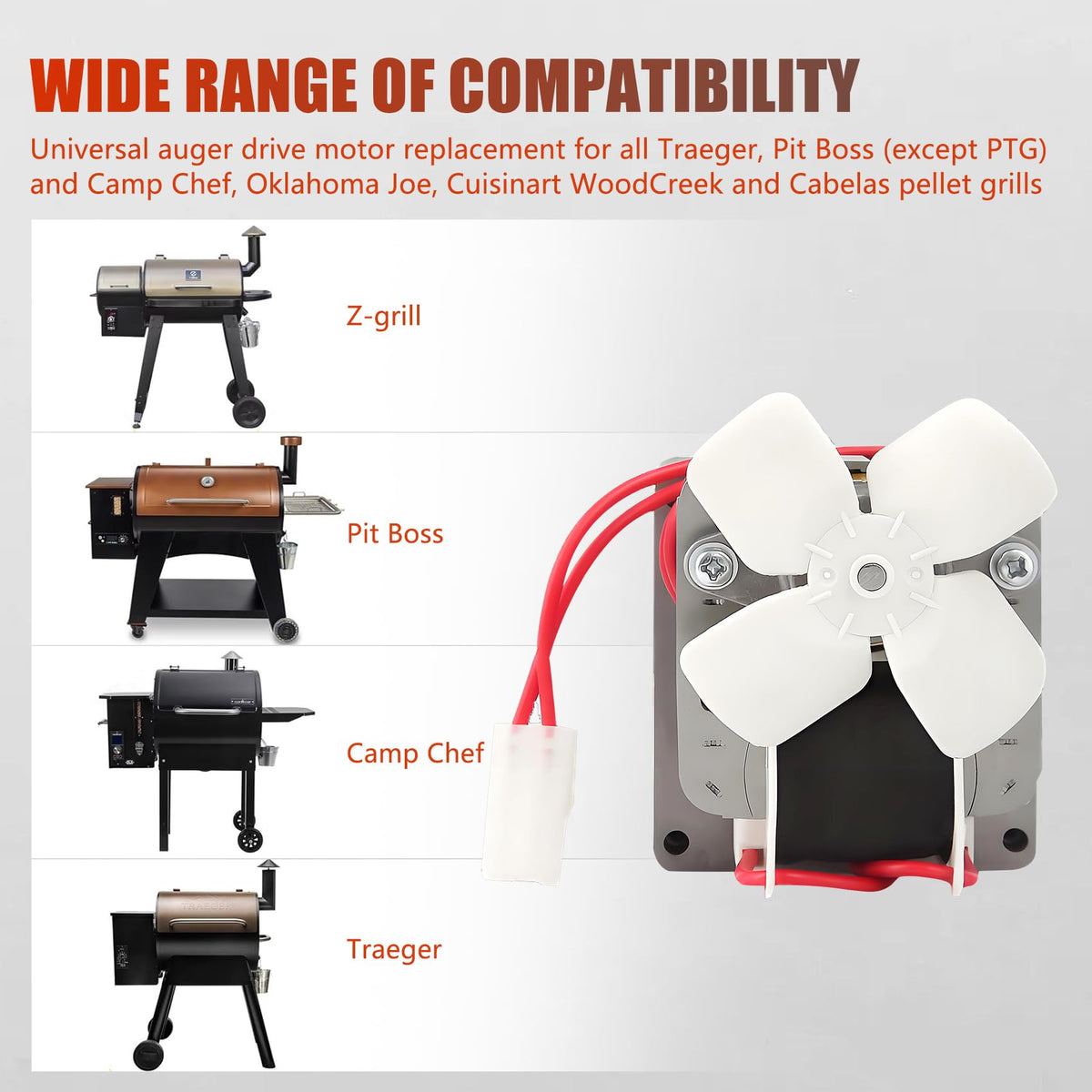 Auger Motor Replacement Parts with wide compatibility for Traeger, Pit Boss, Camp Chef, and more. Specially curated by Curat Cart.