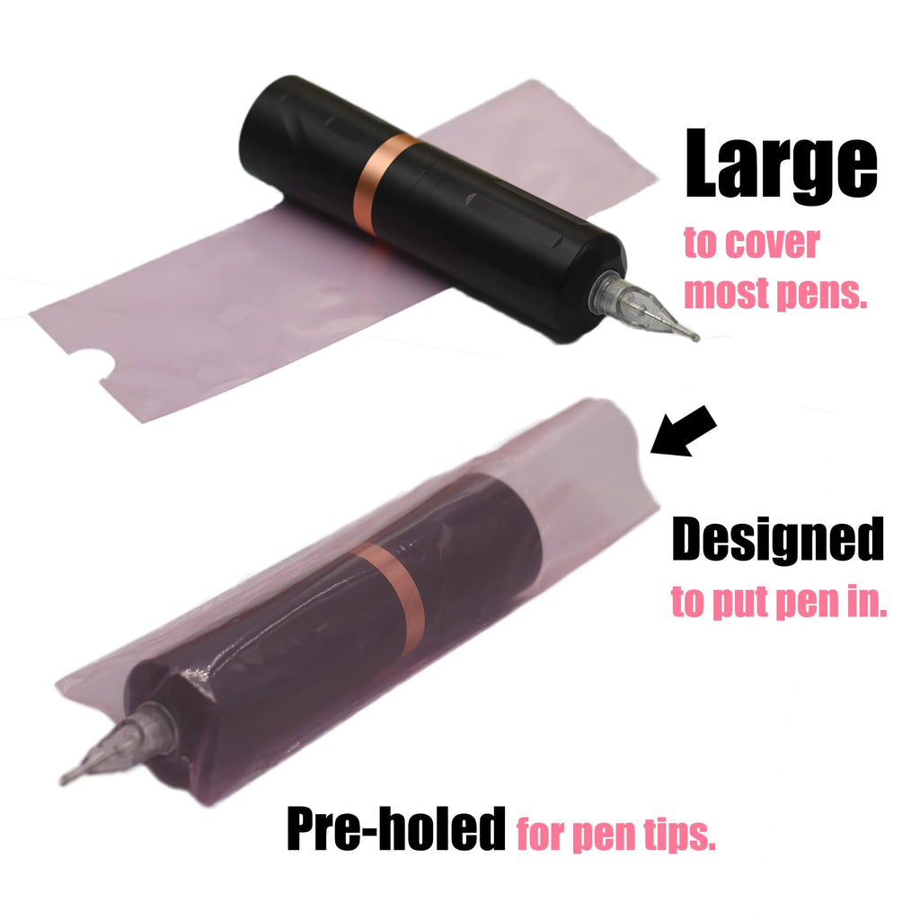 Set of 200 pink tattoo pen covers with grip tape, designed with pre-holes for easy use. Verified by CuratCart.