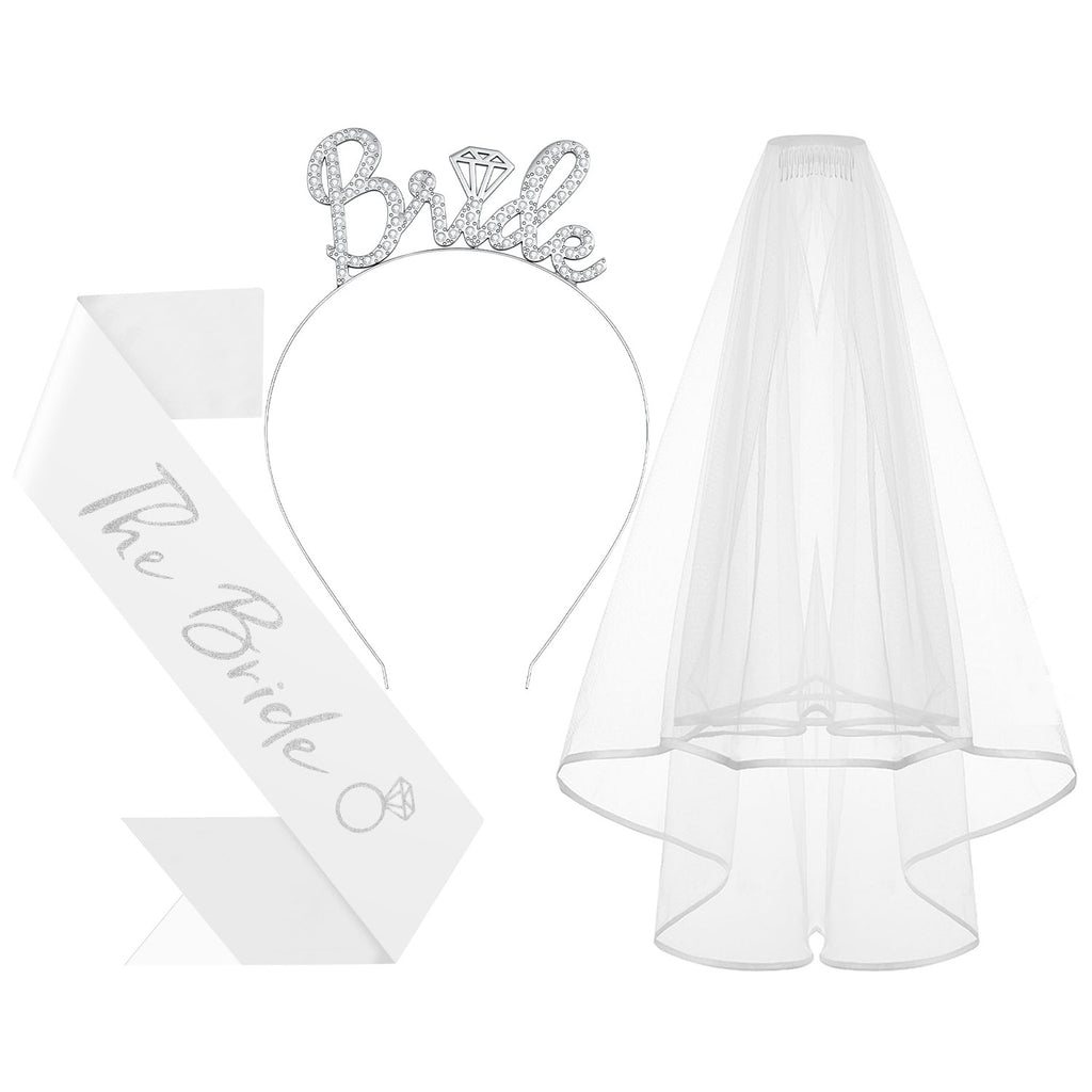3Pcs Bride to Be Headband with Sash and Veil for Bachelorette Party | Bride Decorations, Bridal Shower Favors, Wedding Accessories for Gift