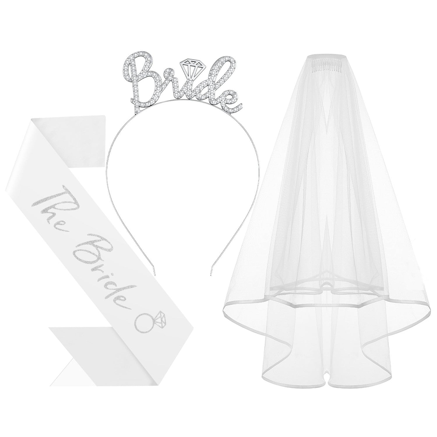 3Pcs Bride to Be Headband with Sash and Veil for Bachelorette Party | Bride Decorations, Bridal Shower Favors, Wedding Accessories for Gift