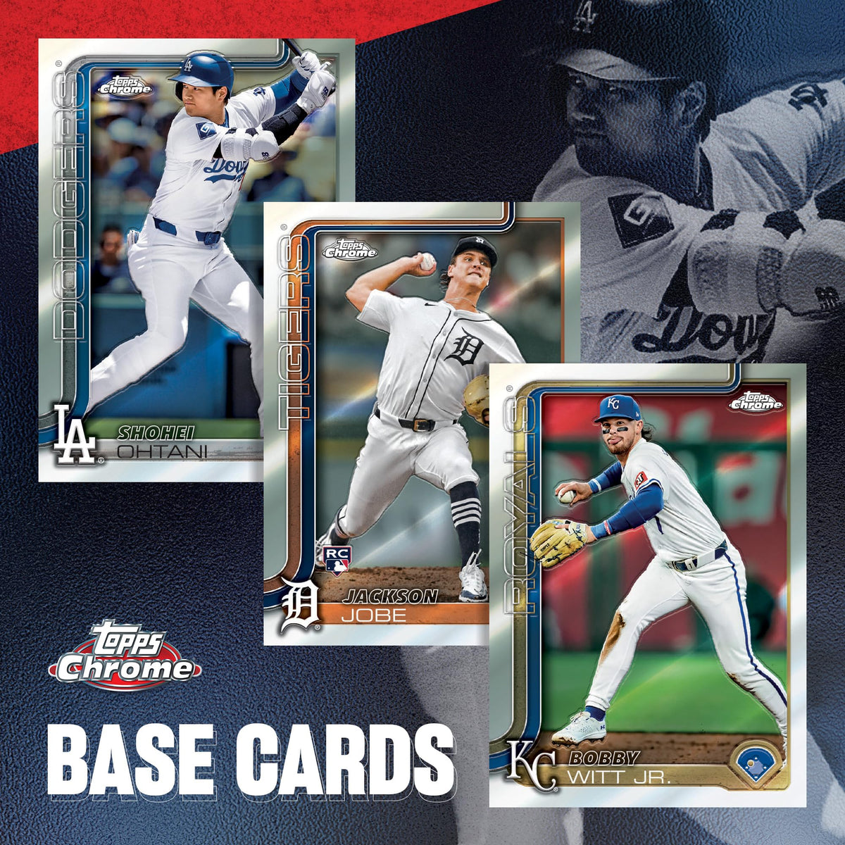 Discover exclusive Topps Chrome MLB Baseball cards, featuring Shohei Ohtani, Jackson Jobe, and Bobby Witt Jr., specially curated by Curat Cart.