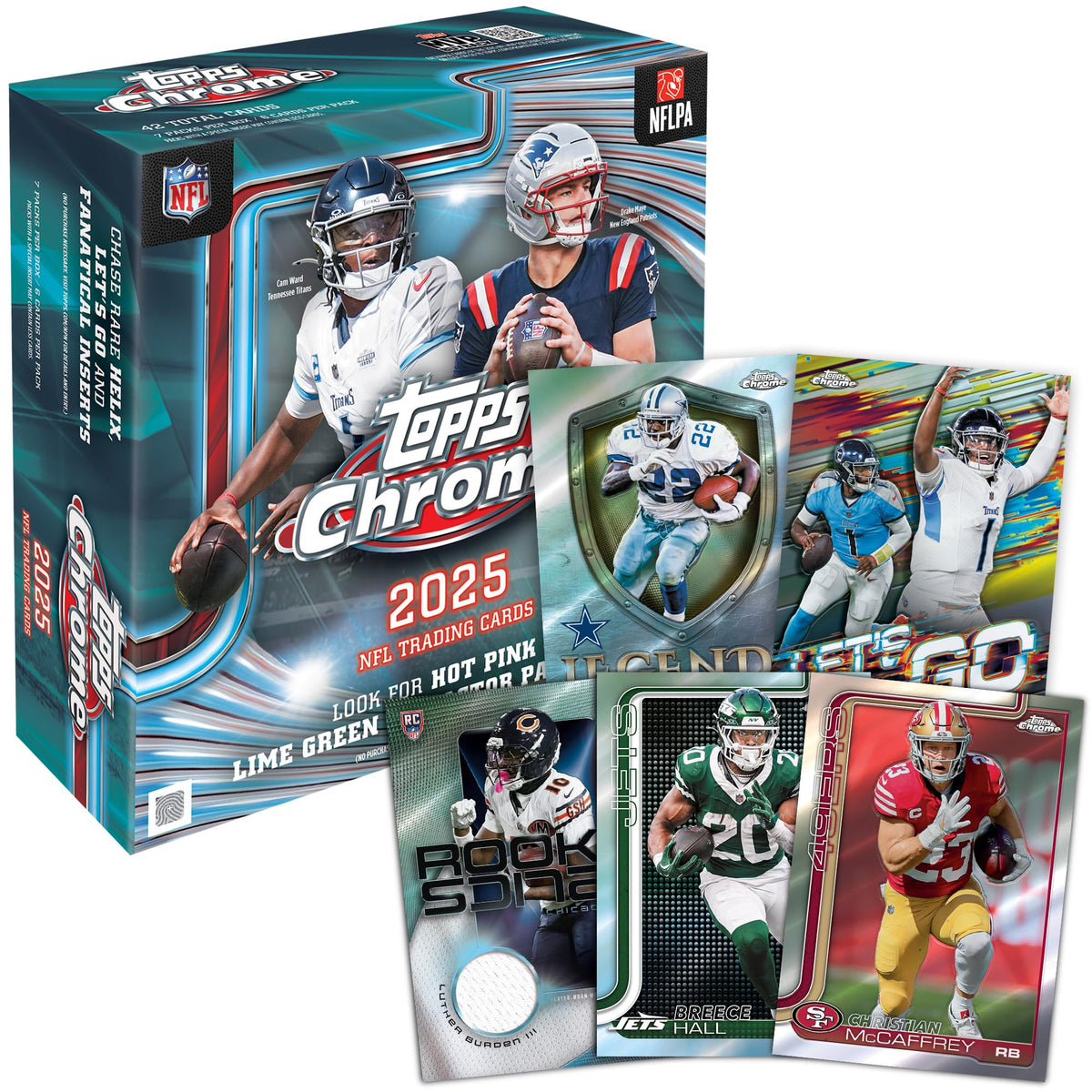 Discover the Topps Chrome NFL Football Mega Box, featuring authentic trading cards. Available at Curat Cart in India.