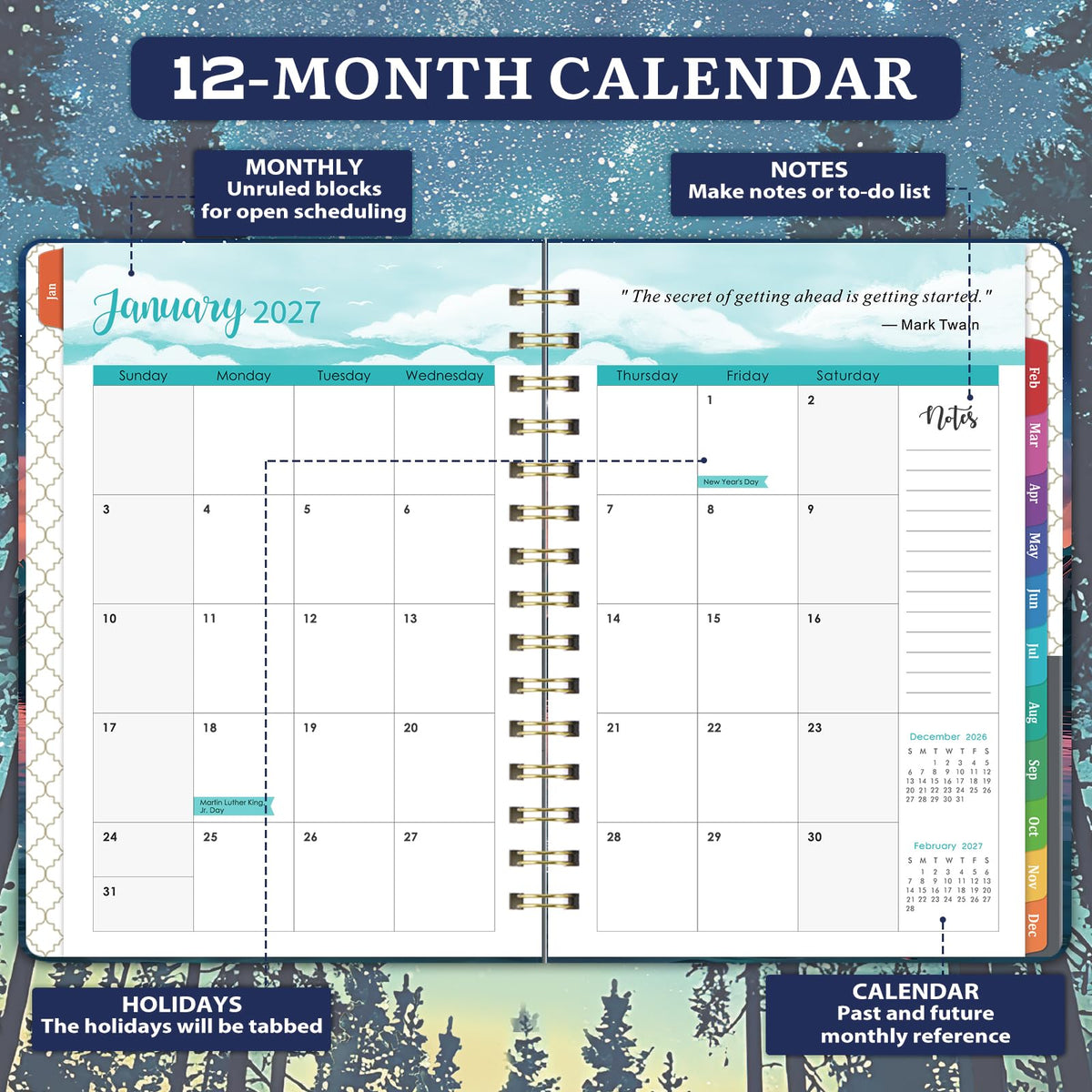 Discover the exclusive 2027 Planner Weekly and Monthly by Curat Cart, featuring unruled blocks for flexible scheduling and notes.