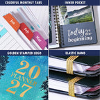 Explore the 2027 Planner Weekly and Monthly, featuring colorful tabs, a golden stamped logo, and a high-quality finish. Available at Curat Cart.