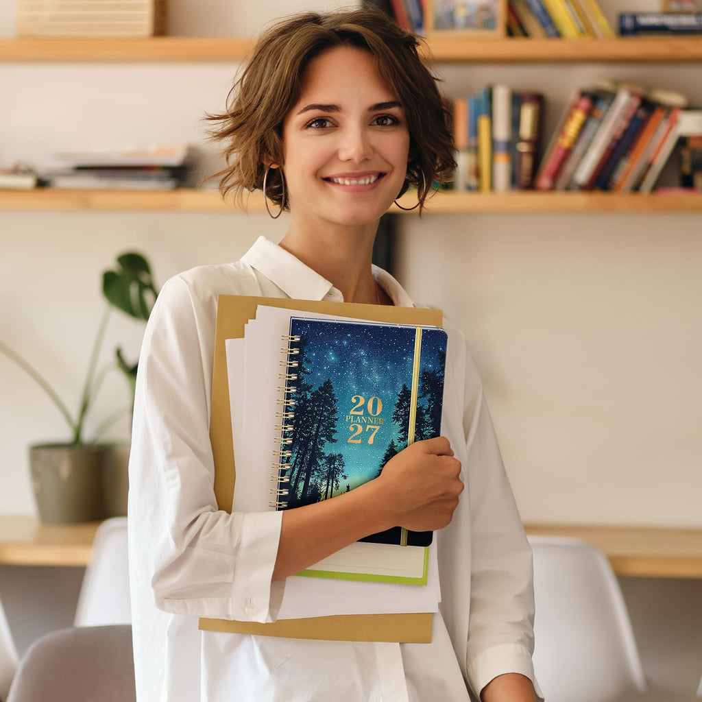 2027 Planner Weekly and Monthly in high-quality finish, showcased by a model at Curat Cart. Ideal for organized planning.