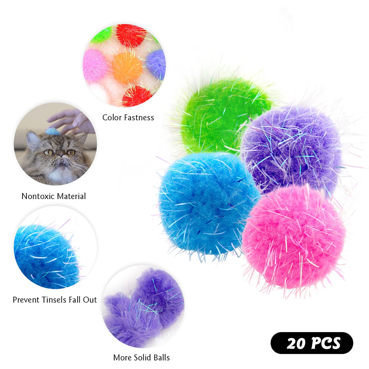 Extra Large Cat Chase Glitter Ball Toy set in high-quality packaging, featuring nontoxic materials and vibrant colors. Available at Curat Cart.