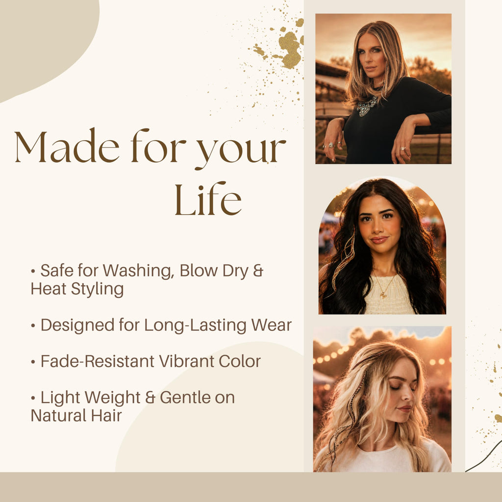 Discover 21 genuine natural color hair extensions, 9”-14”, safe for styling and gentle on natural hair.