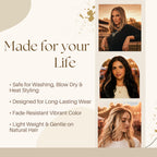 Discover 21 genuine natural color hair extensions, 9”-14”, safe for styling and gentle on natural hair.
