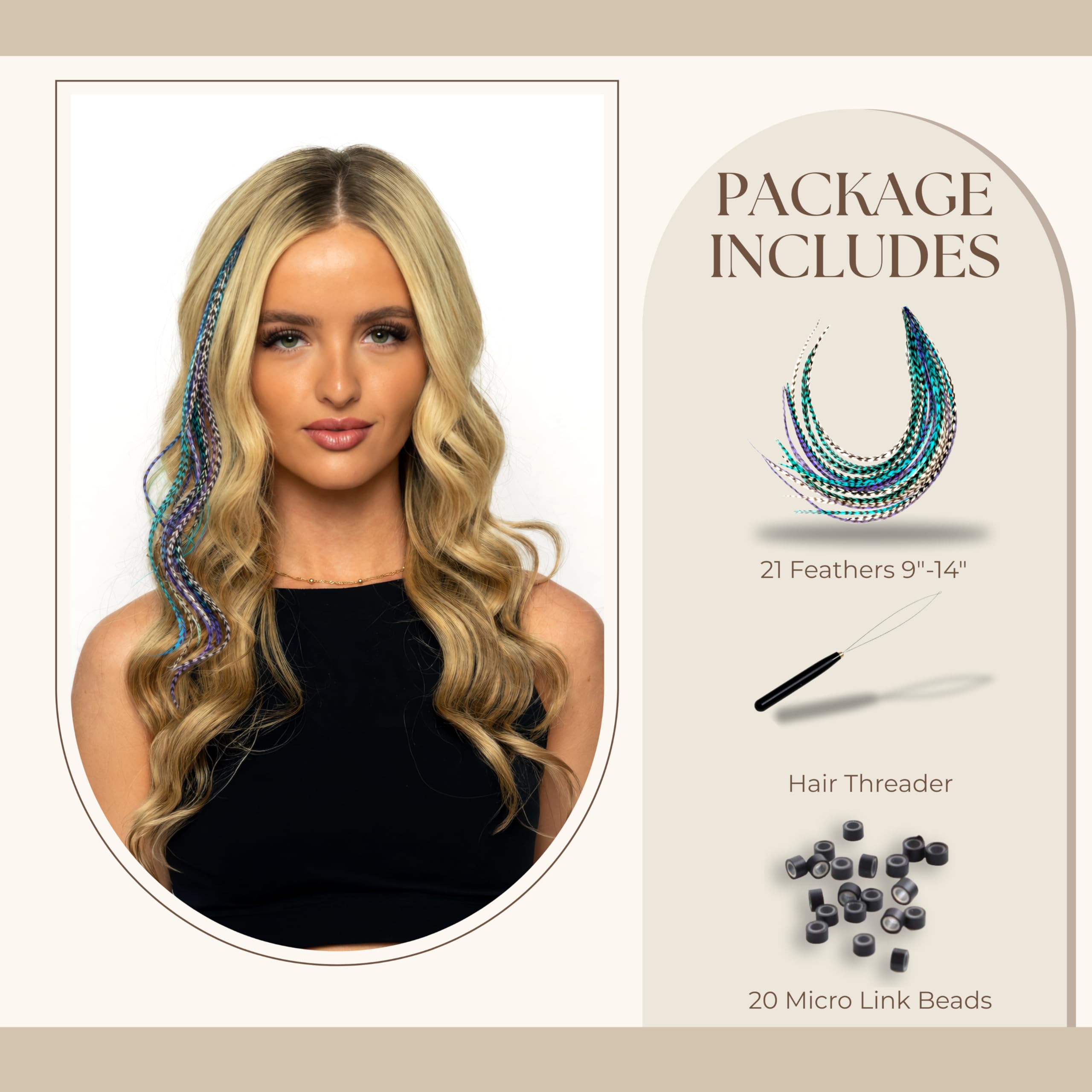 Stylish 21 natural color hair extensions, 9”–14”. Includes hair threader and micro beads. Order online for quick delivery.