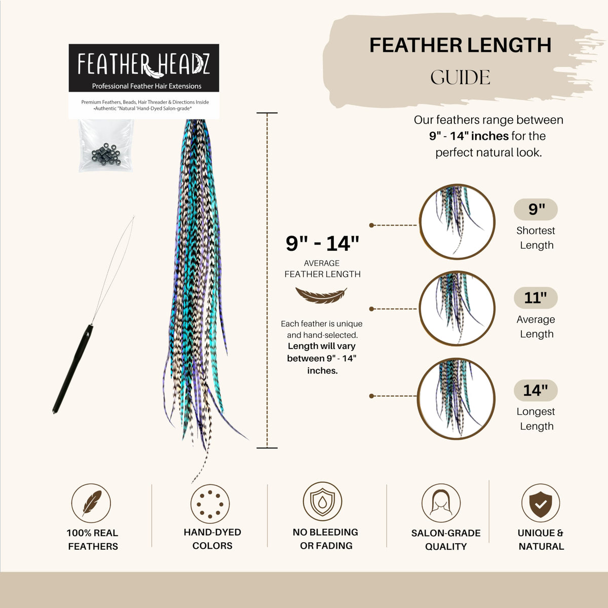 Premium imported 21 natural color hair extensions, 9 to 14 inches, hand-dyed for salon-grade quality and a unique, natural look.