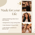 Premium imported 21 natural color hair extensions, 9"–14", safe for styling, fade-resistant, lightweight, and gentle.