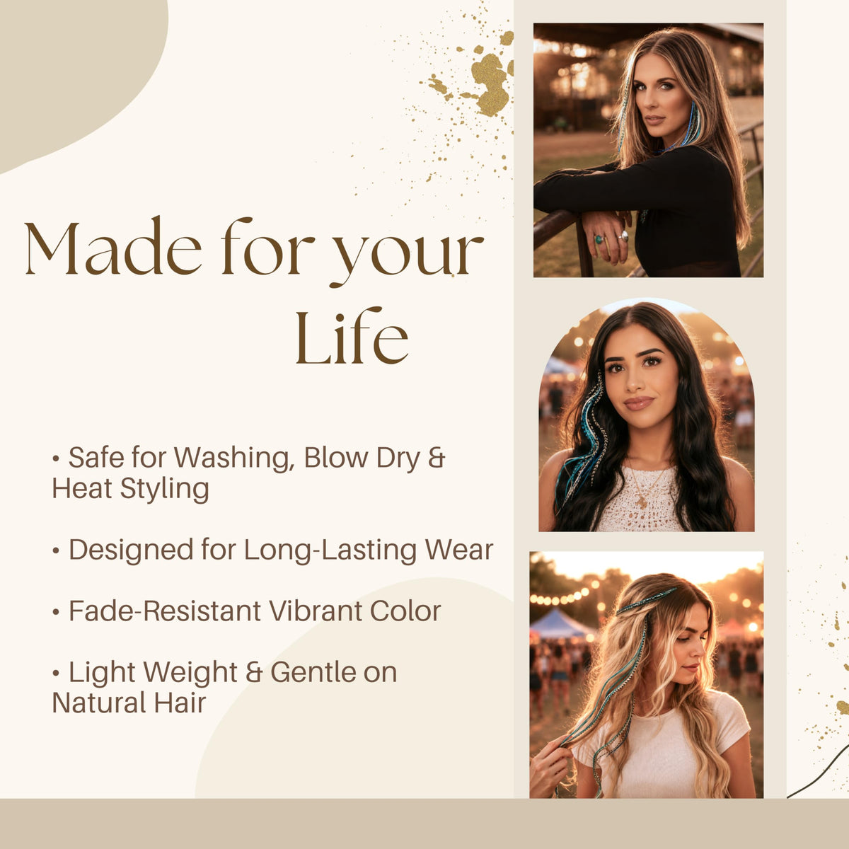 Premium imported 21 natural color hair extensions, 9"–14", safe for styling, fade-resistant, lightweight, and gentle.
