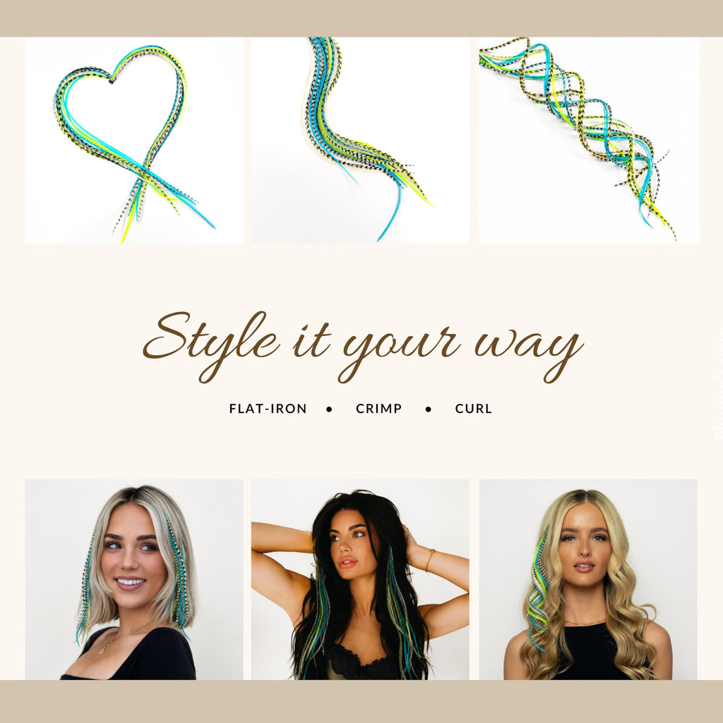 Premium imported 21 natural color hair extensions, 9”-14”, styled flat, crimped, or curled for endless looks.