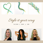 Premium imported 21 natural color hair extensions, 9”-14”, styled flat, crimped, or curled for endless looks.