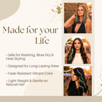 21 vibrant natural color hair extensions, 9”-14”, designed for styling, fade-resistant, and gentle on hair. Verified by CuratCart.