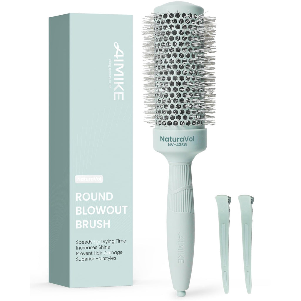 AIMIKE NaturaVol Small Round Brush for Blow Drying Short Hair and Bangs | 1.3"Barrel (2.1" with Bristles), Nano Thermal Ceramic Tech for Blow Out, Round Hair Brush for Smooth & Curl Styling At Home