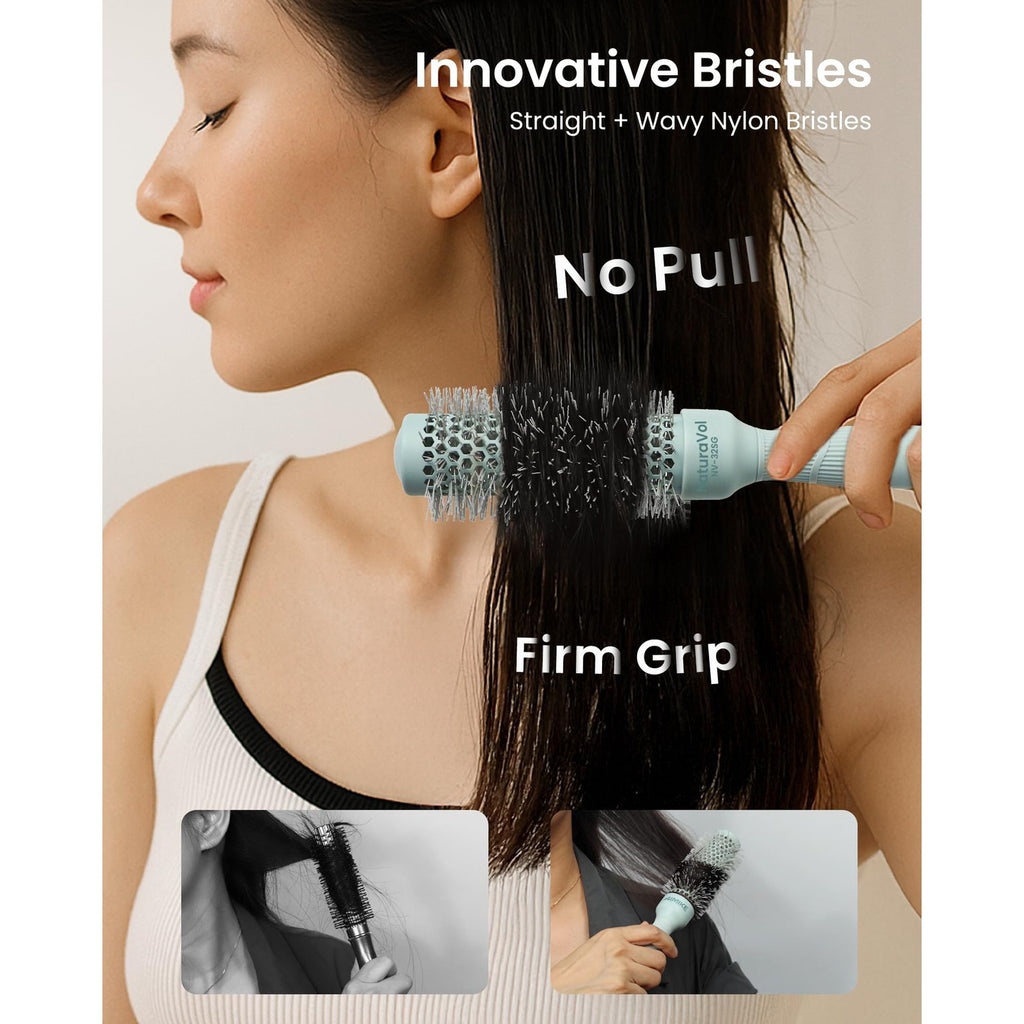 AIMIKE NaturaVol Small Round Brush for Blow Drying Short Hair and Bangs | 1.3"Barrel (2.1" with Bristles), Nano Thermal Ceramic Tech for Blow Out, Round Hair Brush for Smooth & Curl Styling At Home