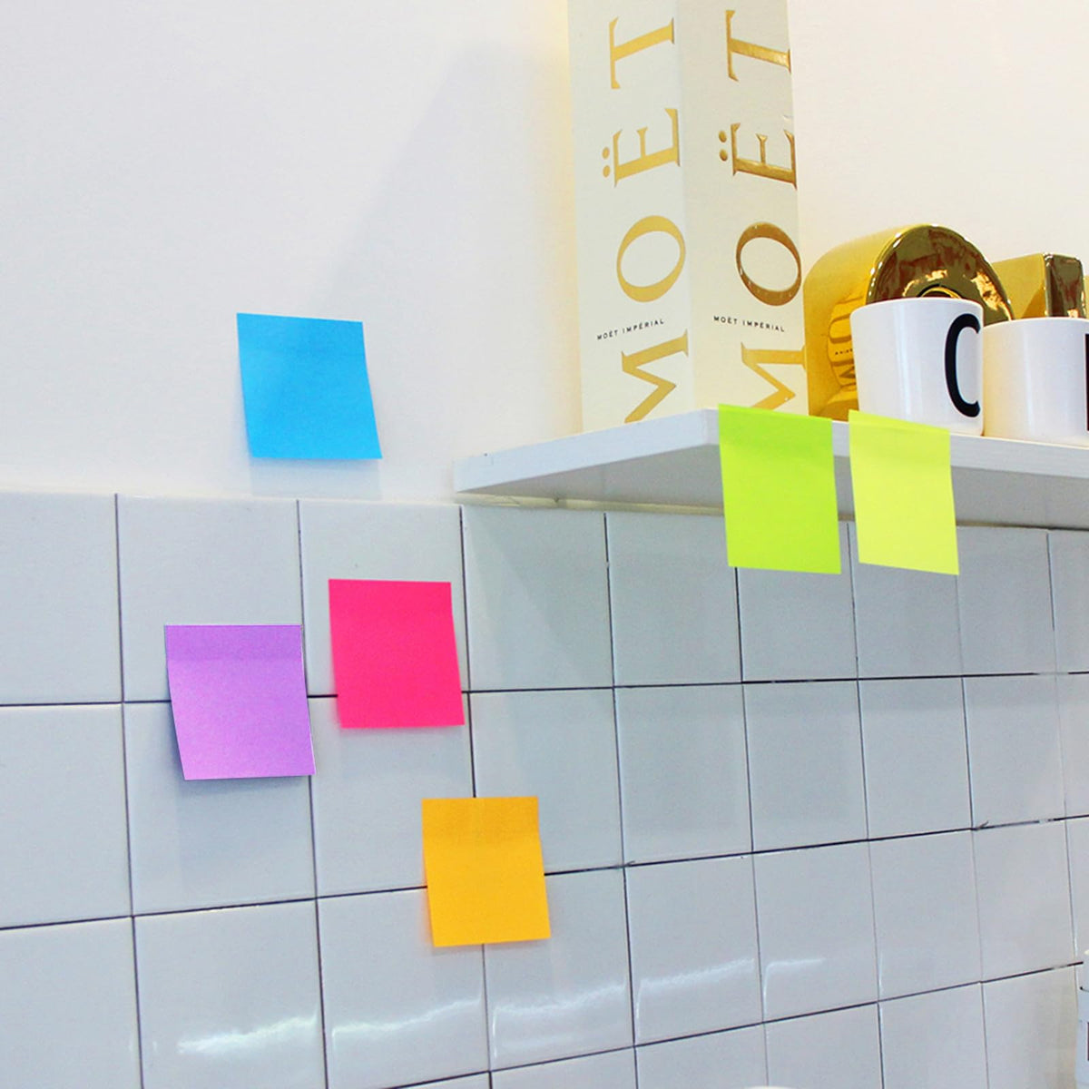 Vibrant Sticky Notes Colorful Memo Pads on tiles, specially curated by Curat Cart, perfect for organization and creativity.