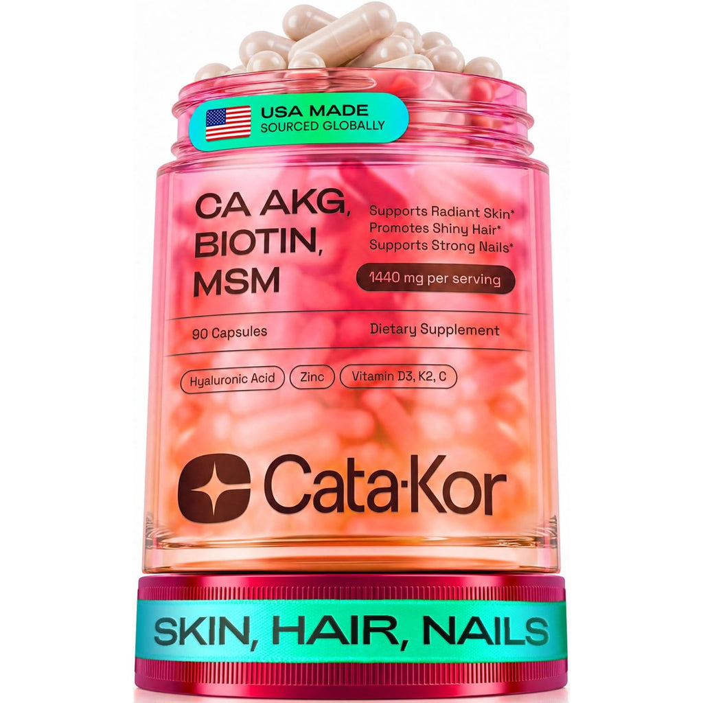 Cata-Kor Hair Skin and Nails Vitamins for Women – Biotin Hair Supplement | Hyaluronic Acid | Calcium AKG | MSM | Vitamin C & Vitamin D3 K2 – Hair Growth Vitamins – 270 Caps (3 Pack)