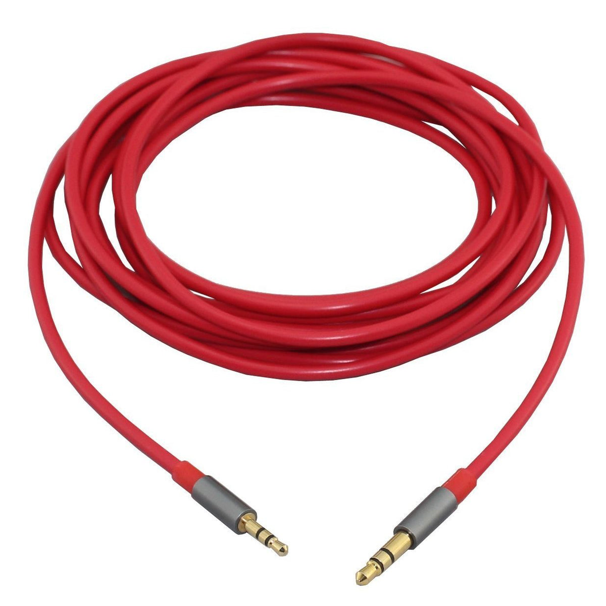 100% genuine 2.5mm to 3.5mm stereo audio cable in vibrant red, perfect for quality sound connections.